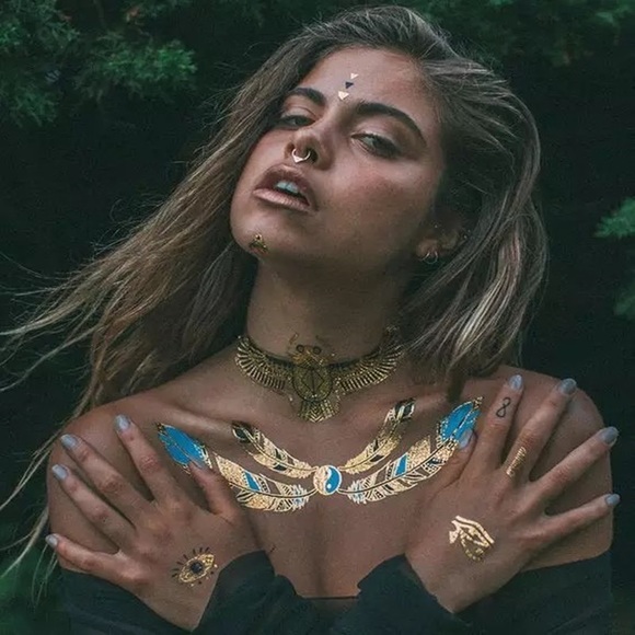 4 Sheets Boho Festival Temporary Metallic Flash Tattoos - Picture 5 of 16